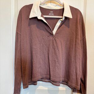Aerie Long-Sleeve Rugby-Style Top (XL) – 100% Cotton